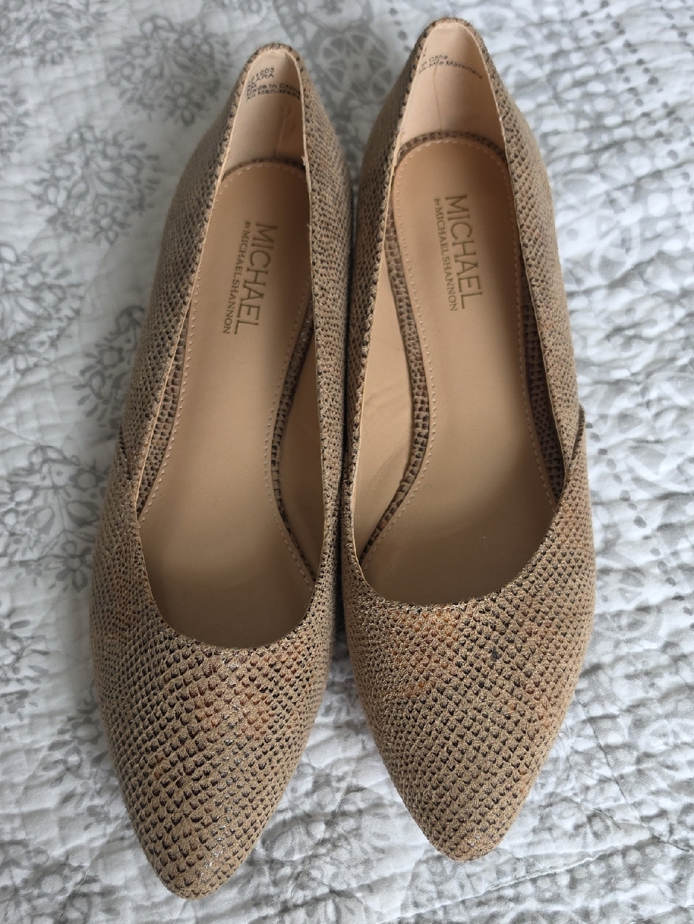 Michael Shannon Tan Textured Pointed Toe Flats